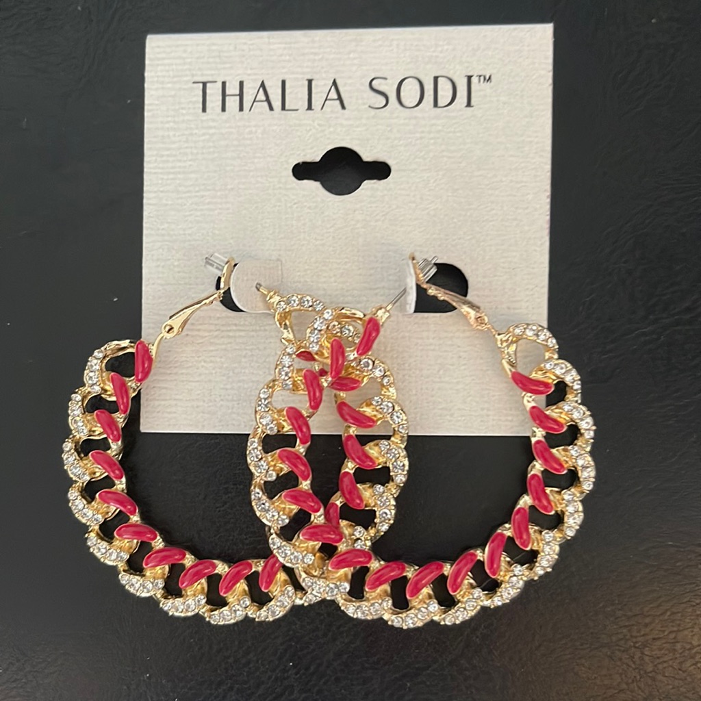New Thalia Sodi Gold And Coral Hoops W Crystals 21$